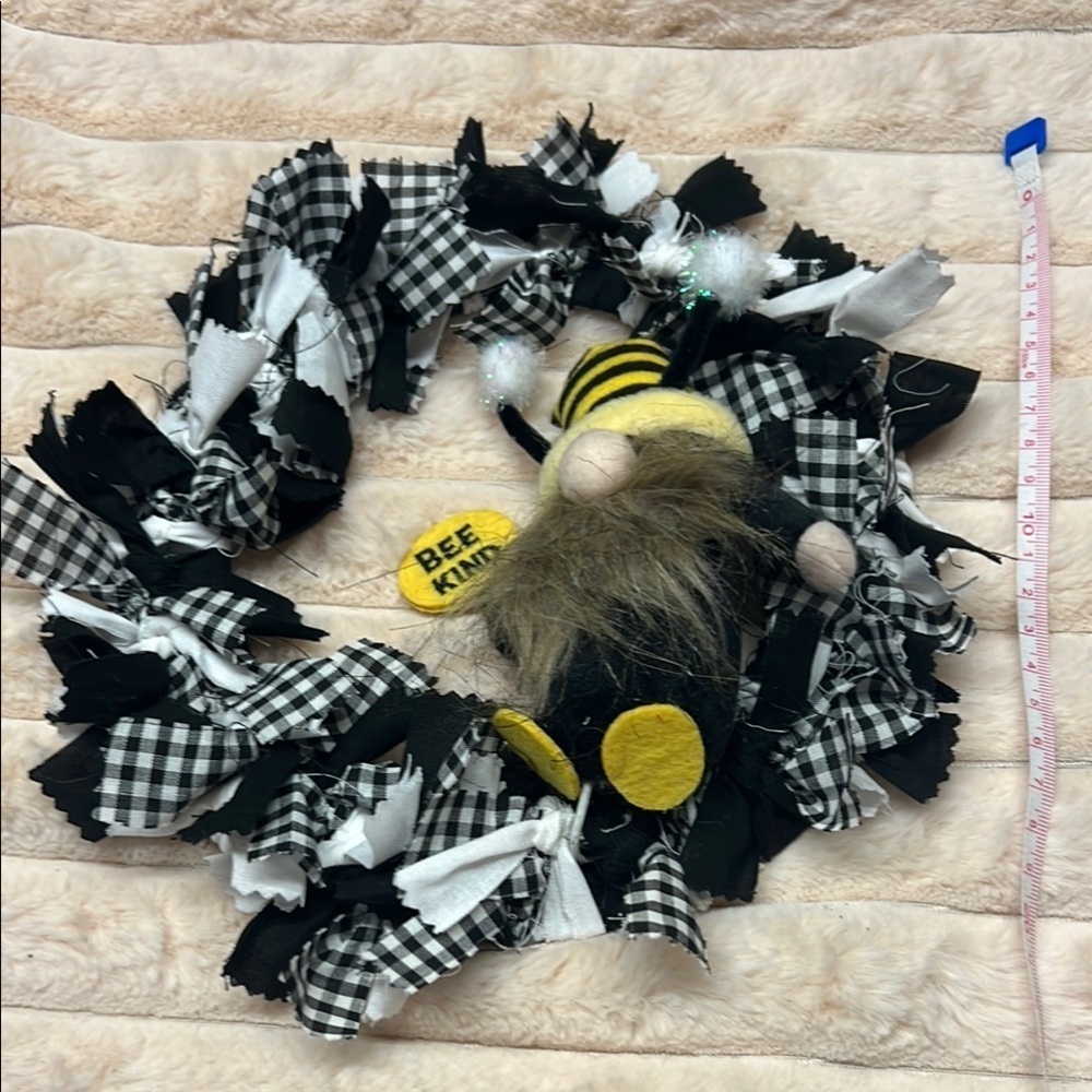 Bee Kind Gnome Wreath - Black and White